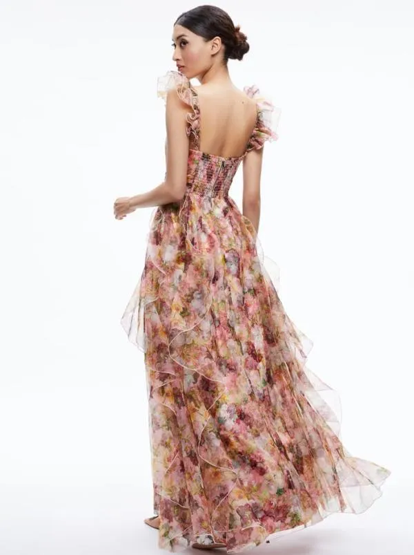 Dresses Women Alice Olivia JASMINA RUFFLE GOWN Juniper Floral Black