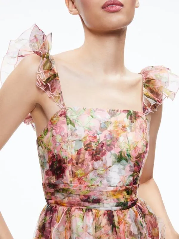 Dresses Women Alice Olivia JASMINA RUFFLE GOWN Juniper Floral Black