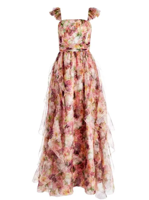 Dresses Women Alice Olivia JASMINA RUFFLE GOWN Juniper Floral Black