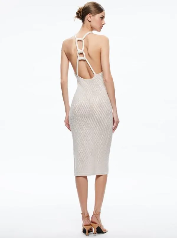 Dresses Women Alice Olivia JOVI POINTELLE CORD BACK HALTER DRESS Sand