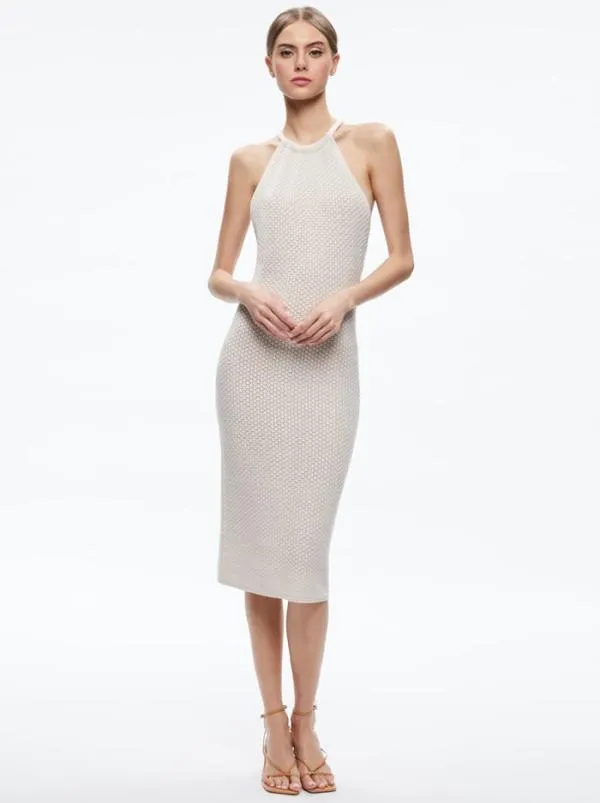 Dresses Women Alice Olivia JOVI POINTELLE CORD BACK HALTER DRESS Sand