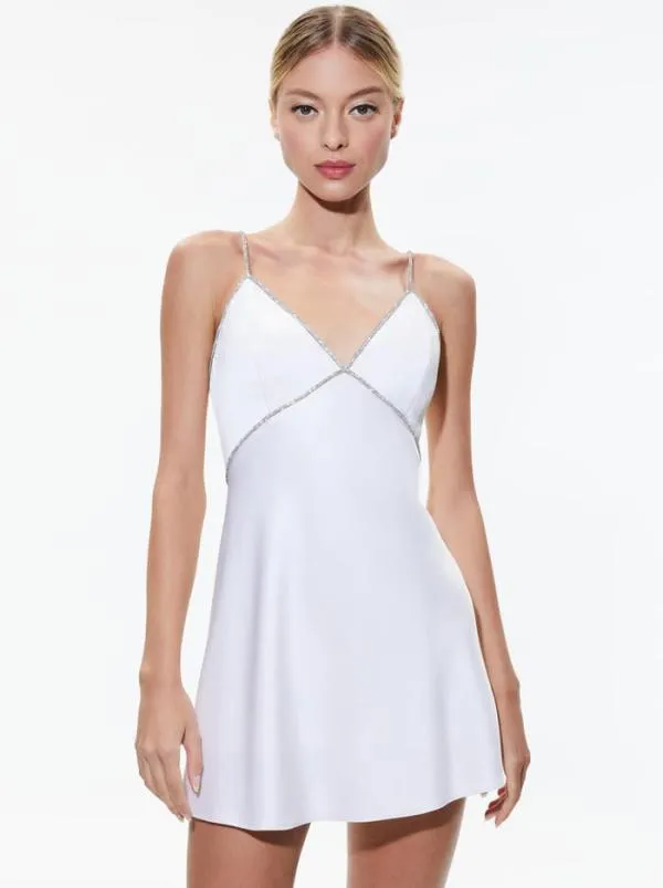Dresses Women Alice Olivia JULIENNE EMBELLISHED VNECK MINI DRESS Off White