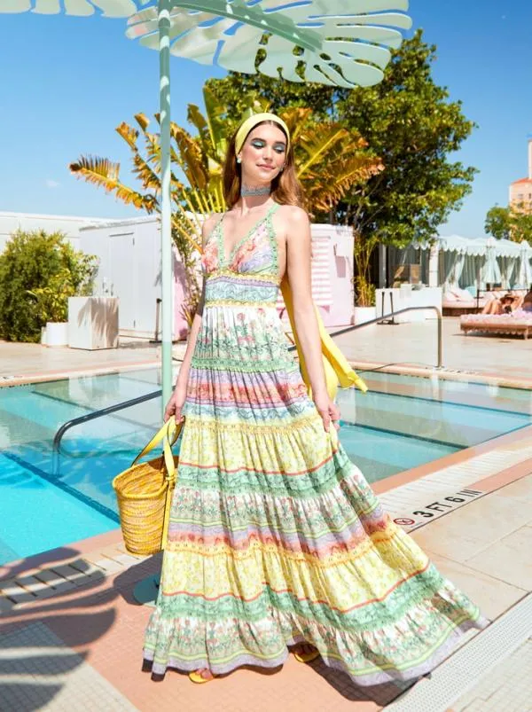 Dresses Women Alice Olivia KAROLINA HALTER MAXI DRESS Floral Fest