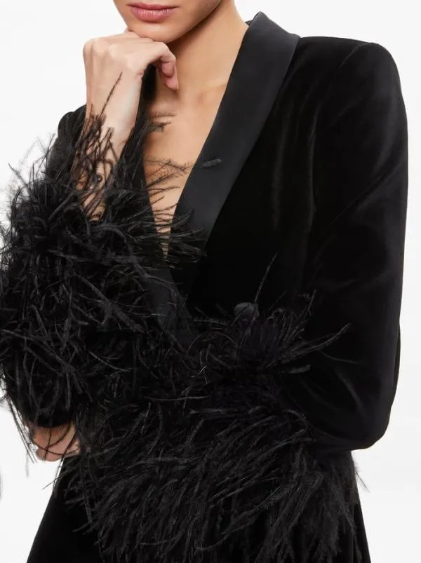 Dresses Women Alice Olivia LATOYA FEATHER CUFF BLAZER MINI DRESS Blackblack