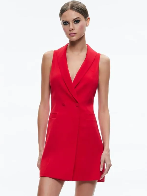 Dresses Women Alice Olivia LATOYA SLEEVELESS BLAZER MINI DRESS Perfect Ruby