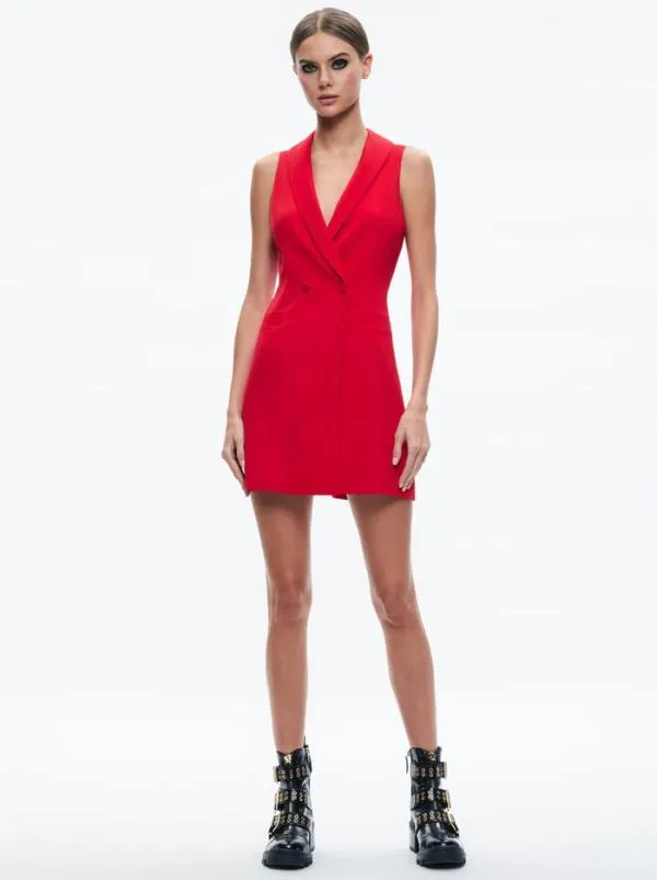 Dresses Women Alice Olivia LATOYA SLEEVELESS BLAZER MINI DRESS Perfect Ruby