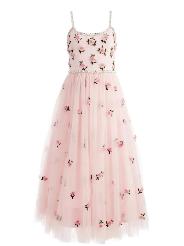Dresses Women Alice Olivia LUPITA CRYSTAL STRAP EMBELLISHED TULLE MIDI GOWN Petalprimrose