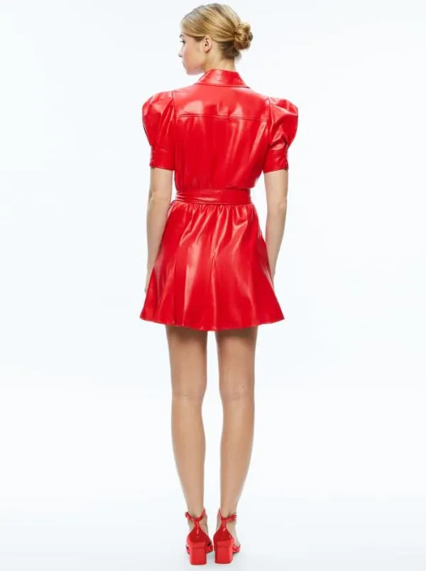 Dresses Women Alice Olivia LURLENE SHORT SLEEVE VEGAN LEATHER MINI DRESS Bright Ruby