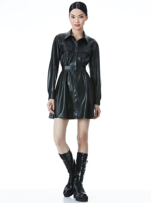 Dresses Women Alice Olivia MALINA VEGAN LEATHER SHIRT DRESS Black