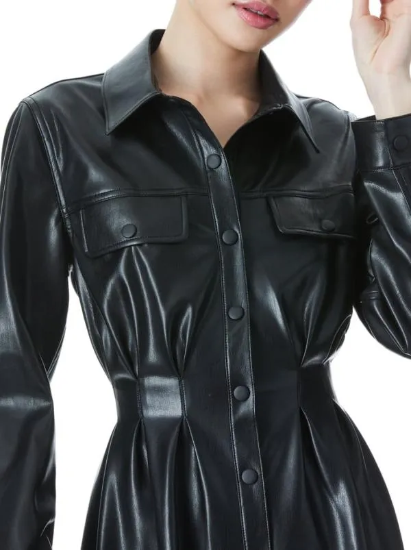 Dresses Women Alice Olivia MALINA VEGAN LEATHER SHIRT DRESS Black