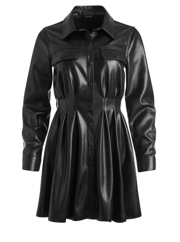 Dresses Women Alice Olivia MALINA VEGAN LEATHER SHIRT DRESS Black