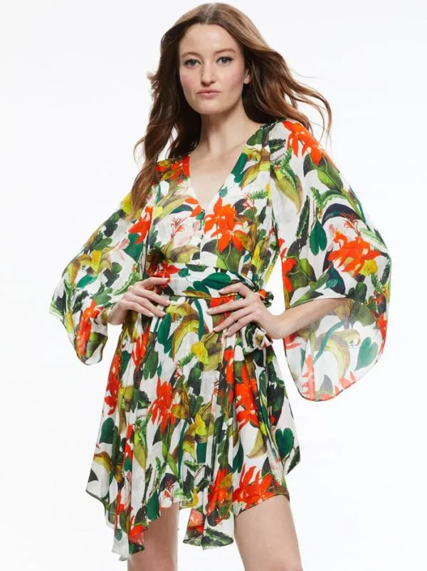 Dresses Women Alice Olivia MARVA BELTED MINI DRESS Tropical Sunrise Off White