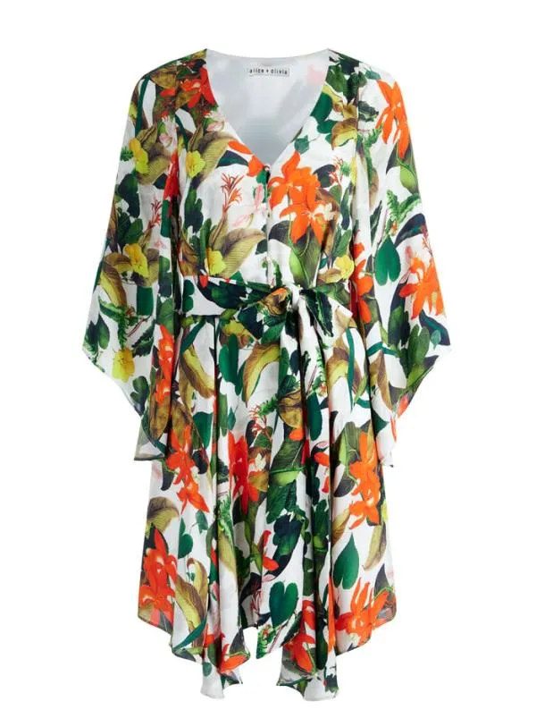 Dresses Women Alice Olivia MARVA BELTED MINI DRESS Tropical Sunrise Off White