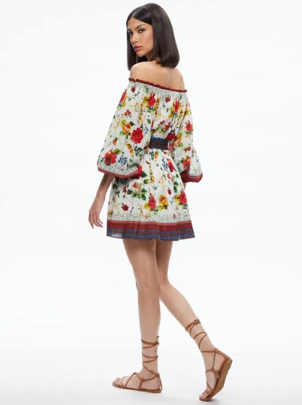 Dresses Women Alice Olivia MARY OFF SHOULDER TIE BELT DRESS Dew Floral