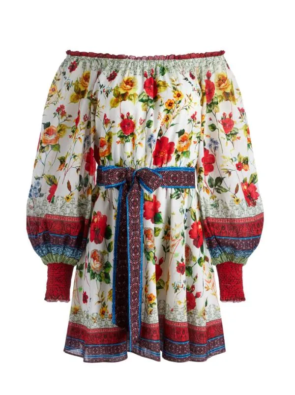Dresses Women Alice Olivia MARY OFF SHOULDER TIE BELT DRESS Dew Floral