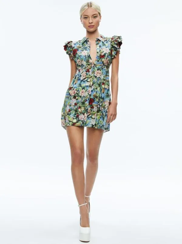 Dresses Women Alice Olivia MEEKO RUFFLE SLEEVE SHIRT DRESS Breeze Floral