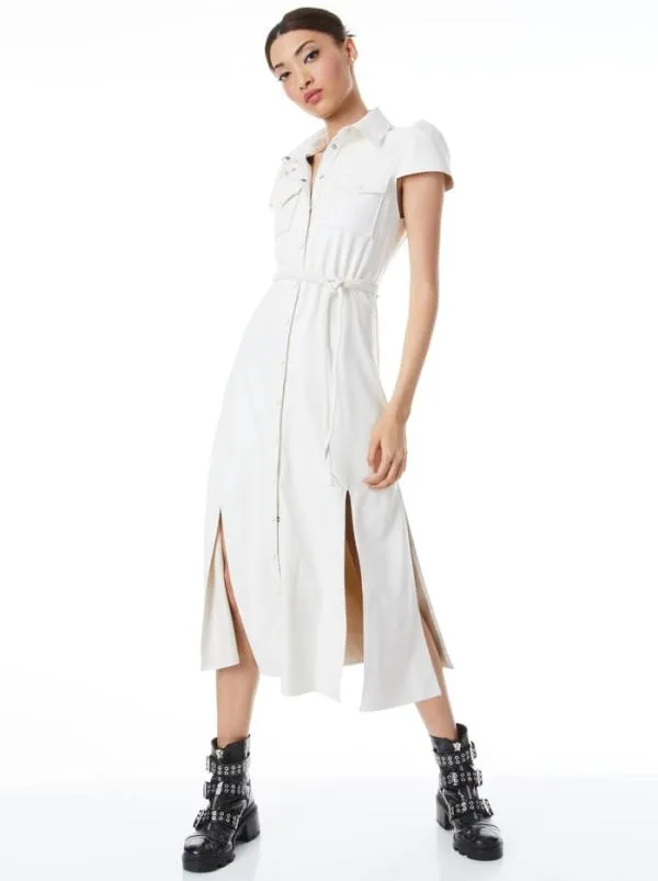 Dresses Women Alice Olivia MIRANDA SHORT SLEEVE VEGAN LEATHER MIDI DRESS Ecru Dresses Women Alice Olivia MIRANDA SHORT SLEEVE VEGAN LEATHER MIDI DRESS Ecru