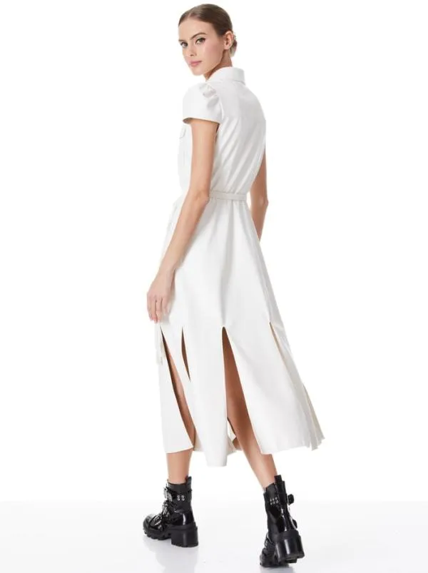 Dresses Women Alice Olivia MIRANDA SHORT SLEEVE VEGAN LEATHER MIDI DRESS Ecru
