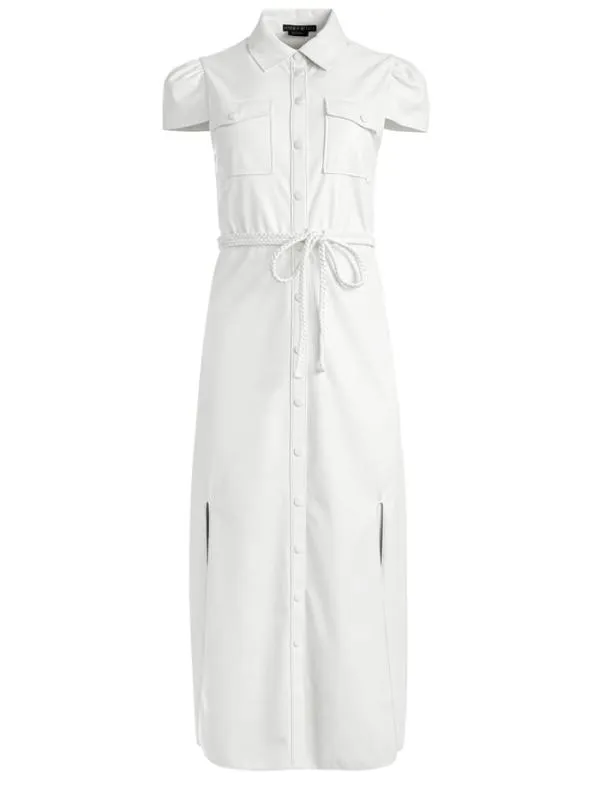 Dresses Women Alice Olivia MIRANDA SHORT SLEEVE VEGAN LEATHER MIDI DRESS Ecru