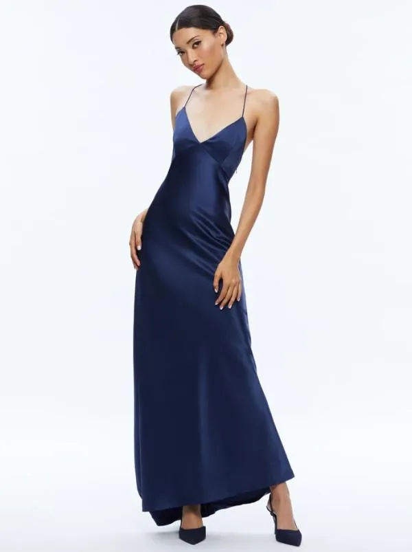 Dresses Women Alice Olivia MONTANA LACE UP BACK MAXI GOWN Azure