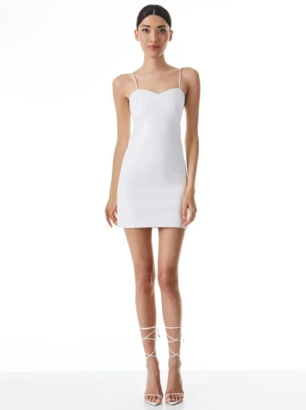 Dresses Women Alice Olivia NELLE VEGAN LEATHER SWEETHEART DRESS Off White