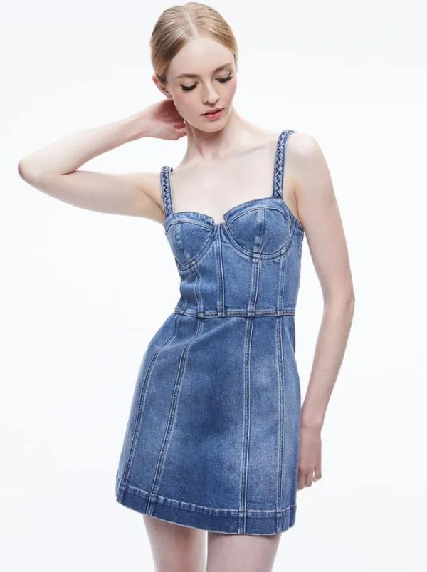 Dresses Women Alice Olivia RAYLENE DENIM BUSTIER MINI DRESS Avery Blue