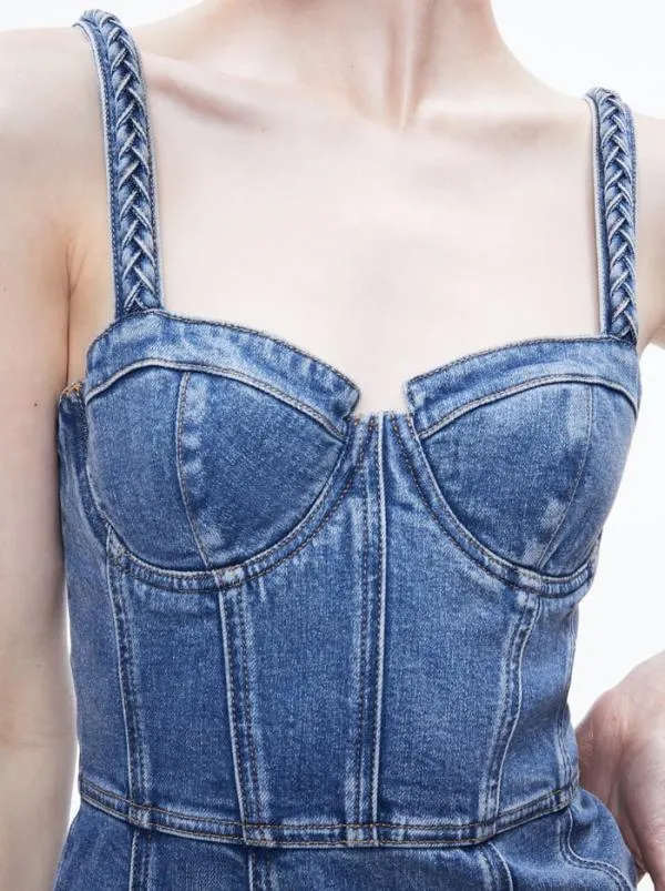 Dresses Women Alice Olivia RAYLENE DENIM BUSTIER MINI DRESS Avery Blue