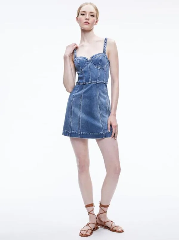 Dresses Women Alice Olivia RAYLENE DENIM BUSTIER MINI DRESS Avery Blue