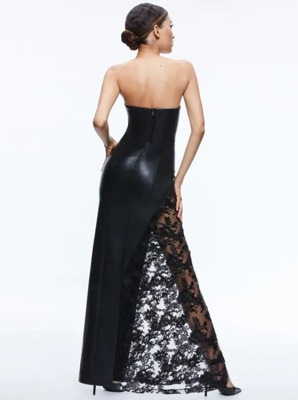Dresses Women Alice Olivia RETHA VEGAN LEATHER LACE MAXI DRESS Black