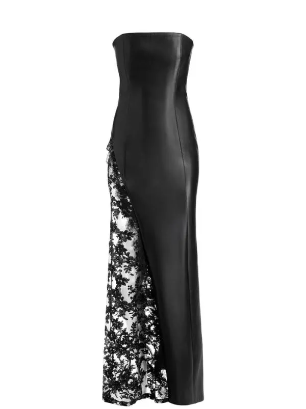 Dresses Women Alice Olivia RETHA VEGAN LEATHER LACE MAXI DRESS Black