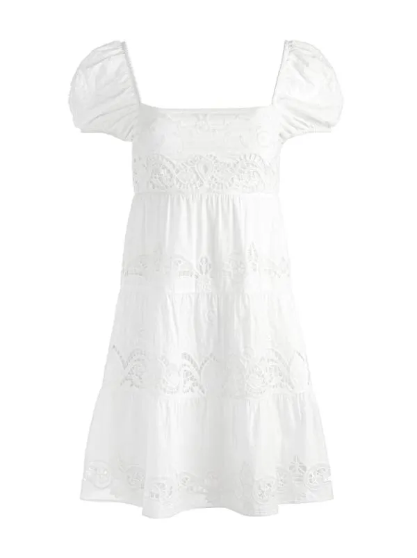 Dresses Women Alice Olivia ROWEN EMBROIDERED TIERED MINI DRESS White