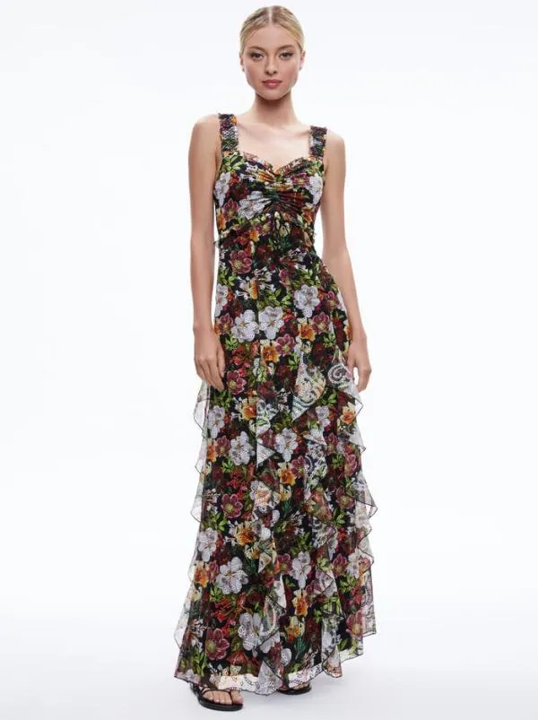 Dresses Women Alice Olivia RUE GODET MAXI DRESS Juniper Floral Black