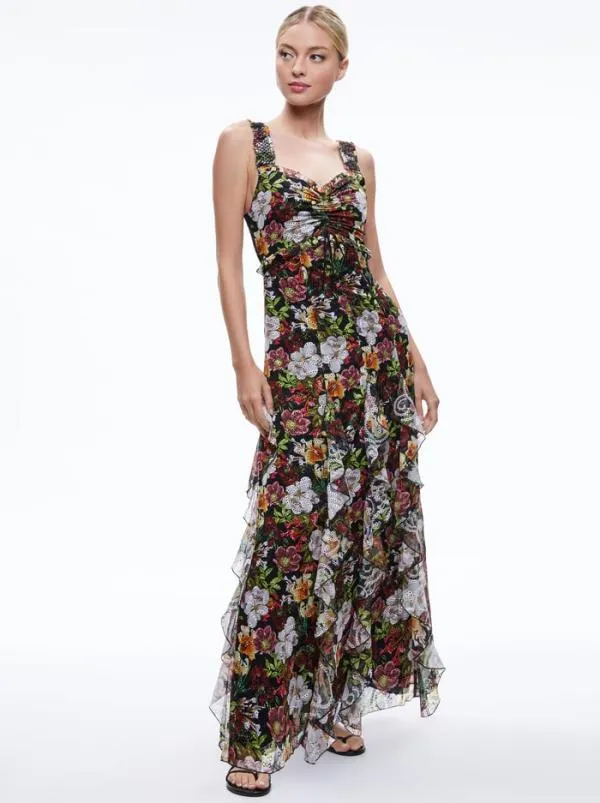 Dresses Women Alice Olivia RUE GODET MAXI DRESS Juniper Floral Black