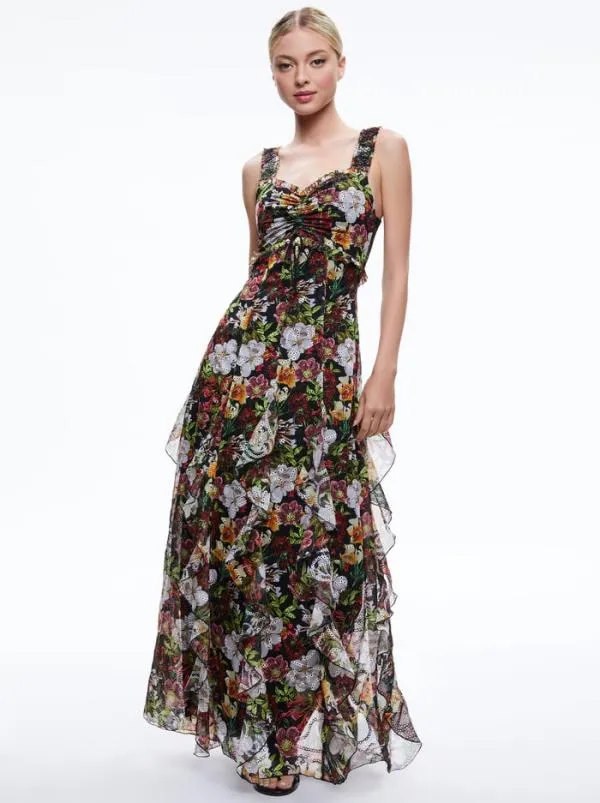 Dresses Women Alice Olivia RUE GODET MAXI DRESS Juniper Floral Black