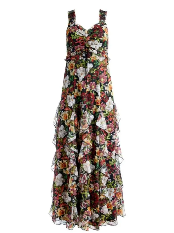 Dresses Women Alice Olivia RUE GODET MAXI DRESS Juniper Floral Black