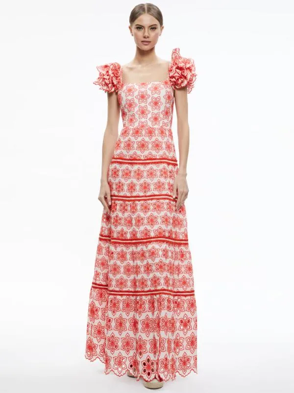 Dresses Women Alice Olivia TAWNY SQUARE NECK RUFFLE TIERED MAXI DRESS Multi