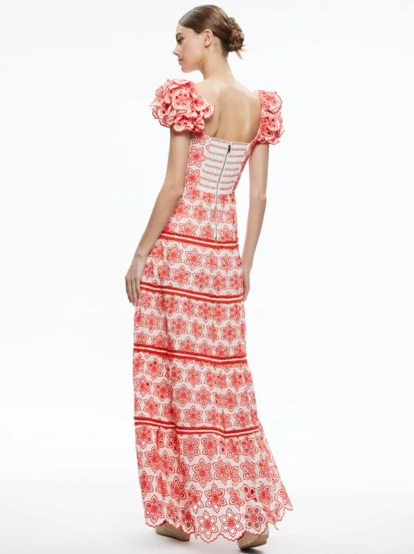 Dresses Women Alice Olivia TAWNY SQUARE NECK RUFFLE TIERED MAXI DRESS Multi