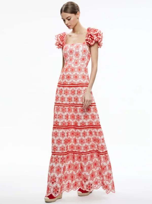 Dresses Women Alice Olivia TAWNY SQUARE NECK RUFFLE TIERED MAXI DRESS Multi