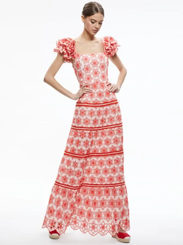 Dresses Women Alice Olivia TAWNY SQUARE NECK RUFFLE TIERED MAXI DRESS Multi