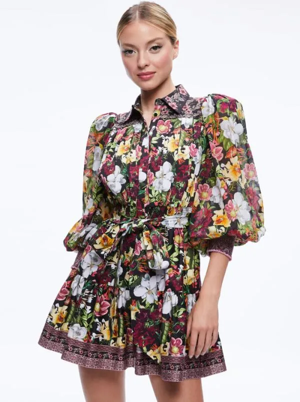 Dresses Women Alice Olivia TIFFIE PUFF SLEEVE MINI DRESS Juniper Floral Black