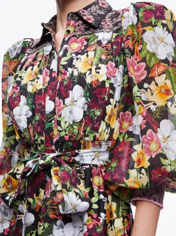 Dresses Women Alice Olivia TIFFIE PUFF SLEEVE MINI DRESS Juniper Floral Black