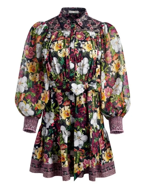 Dresses Women Alice Olivia TIFFIE PUFF SLEEVE MINI DRESS Juniper Floral Black
