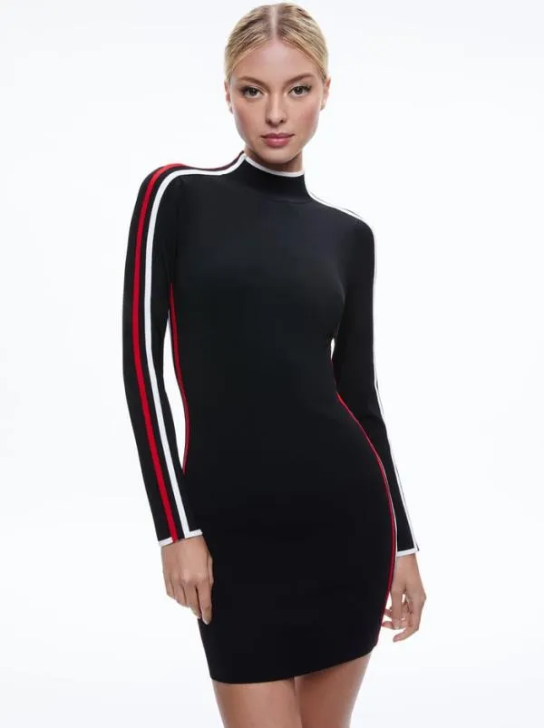 Dresses Women Alice Olivia TOYA TURTLENECK DRESS Blackperfect Ruby