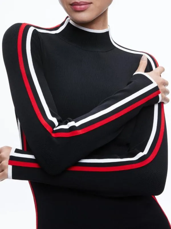 Dresses Women Alice Olivia TOYA TURTLENECK DRESS Blackperfect Ruby
