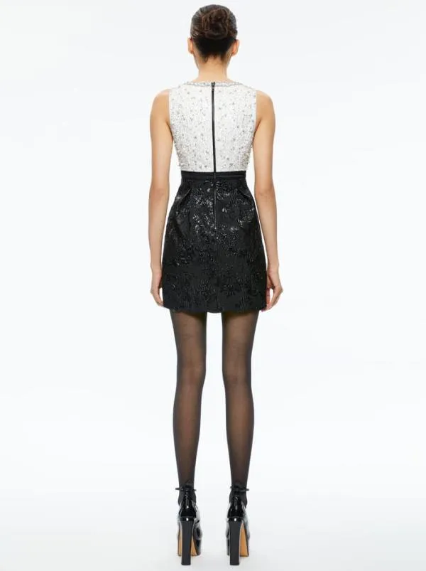 Dresses Women Alice Olivia TRUE EMBELLISHED BODICE MINI DRESS Off Whiteblack