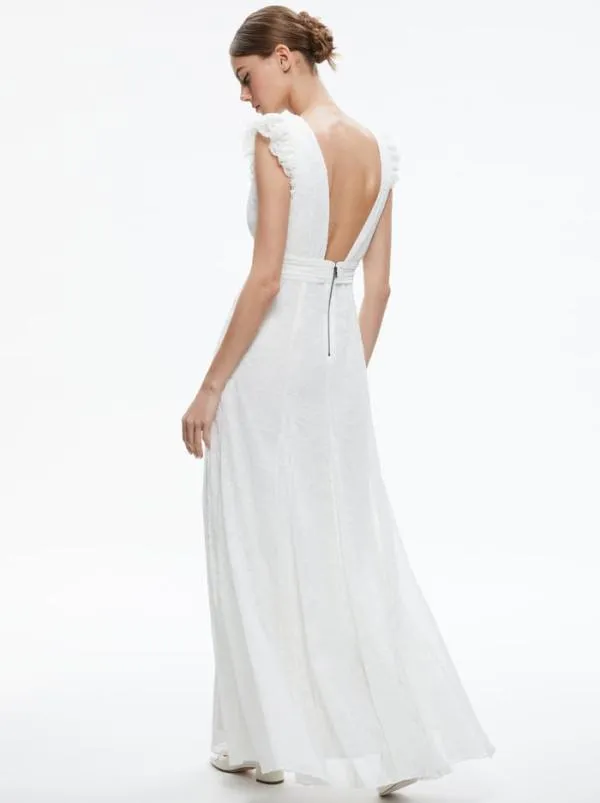 Dresses Women Alice Olivia VANNA VNECK RUFFLE SLEEVE MAXI DRESS White