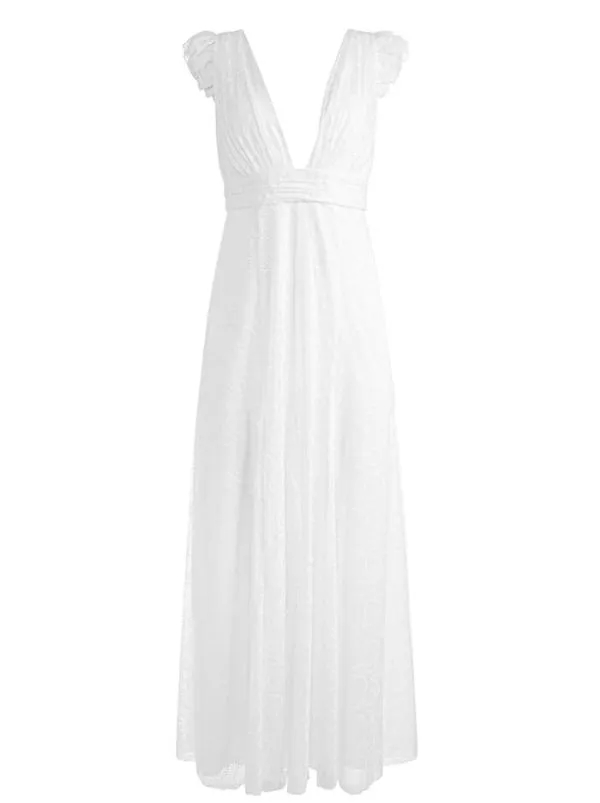 Dresses Women Alice Olivia VANNA VNECK RUFFLE SLEEVE MAXI DRESS White