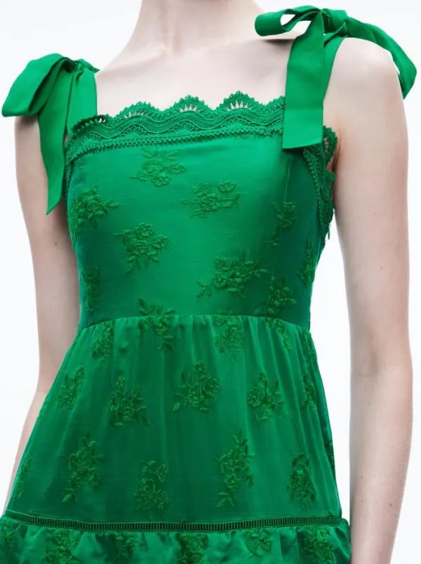 Dresses Women Alice Olivia VEGA EYELET TIERED MAXI DRESS Emerald