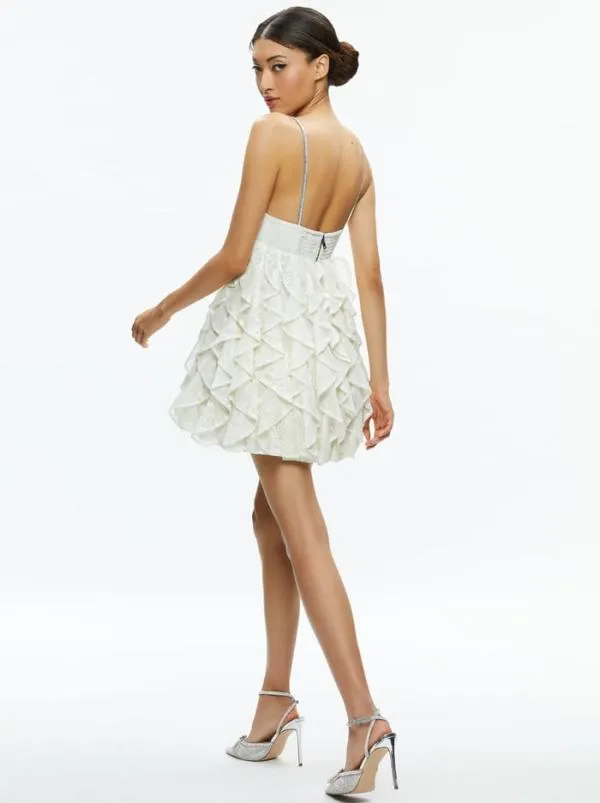 Dresses Women Alice Olivia WILMARIE EMBELLISHED LACE RUFFLE MINI GOWN Off White