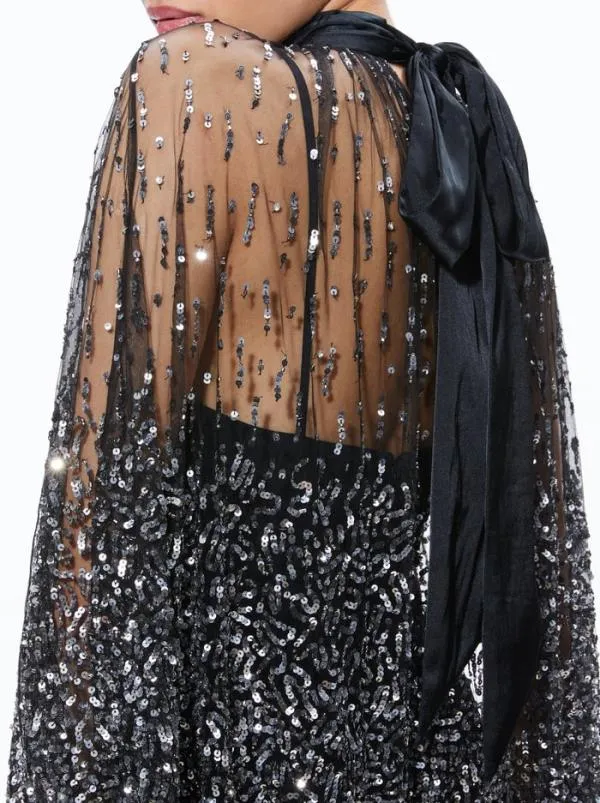 Dresses Women Alice Olivia ZENON SEQUIN CAPE MINI DRESS Blacksilver